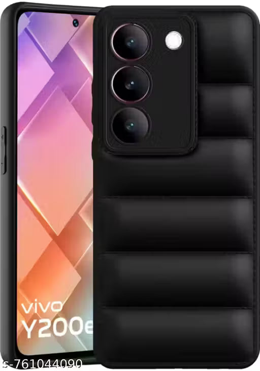 Puffer Case Camera Protection Soft Back Cover for Vivo Y200e 5G|Vivo T3 5G - Black - Rubber