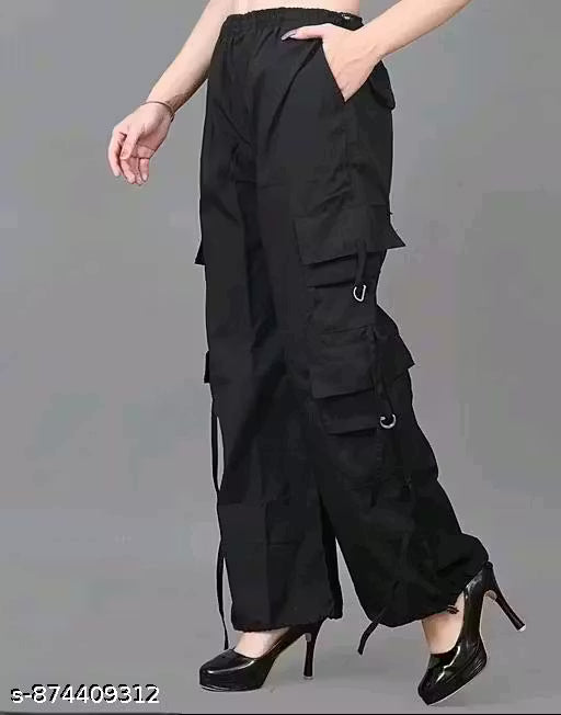 Trendy Women Women Trousers | New Design Women Mid Rise Polyester Cargo Trousers with Pockets | women track pants