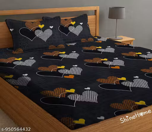 Beautiful Glace Cotton Bedsheet For Double Bed With 2 Pillow Covers.