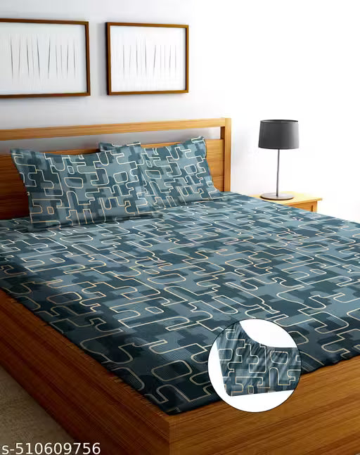 Aaro Texo Fab Cotton Feel All Around Elastic Fitted Bedsheets King Size, Premium Fitted Bedsheets King Size for Double Bed with 2 Pillow Covers, Size- 78” x 72”
