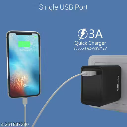 Portronics Adapto ONE C 18w 3A Mach USB Fast Charger with 1M Type C Cable,Compatible with iOS & Andriod Smartphones etc.(Black)