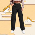 Trendy classy denim black baggy jeans for girls