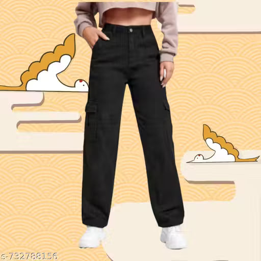 Trendy classy denim black baggy jeans for girls