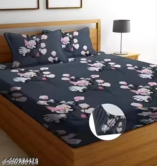 Super Soft Glace Cotton All Round Elastic Fitted Bed Bedsheet Double King Size Bedsheet 72x78x8 Inches with 2 Pillow Covers