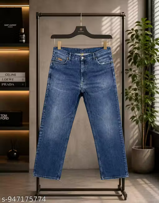 Blue washed straight fit jeans