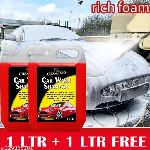 Chamkalo Car Wash Shampoo With Added Silicones For Spot Cleaning Better Shine After Wash - 1 LTR+1LTR Free