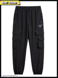 SJV Premium Men’s Lycra Solid Black Cargo Track Pants with Multi-Pockets