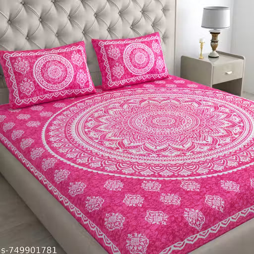 Rajasthani Jaipuri printed cotton, pure cotton, 144 thread count Double Bedsheet with 2pillow covers
