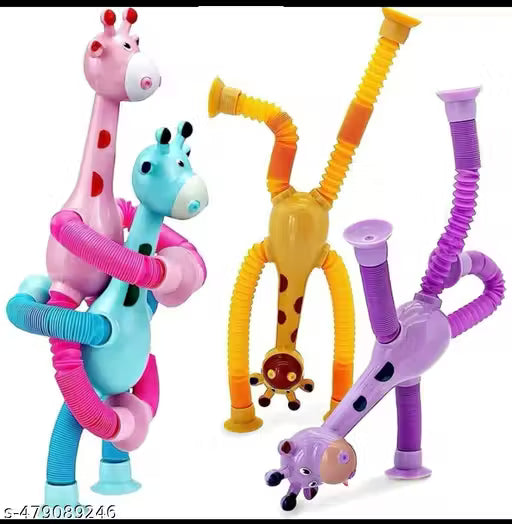 Ankirant (Pack of 2) 2 Pics any Telescopic Suction Cup Kids Travel Toys for Flight Pull String Toys for Babies for Boy Girls Robot Light Tube Toddlers Gift Unique Toys for Kids Pop Tube Kids (Giraffe)