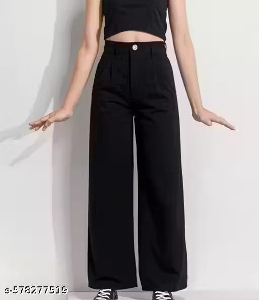HIGH WAIST BLACK JEANS STRAIGHT FIT FLARED JEANS TRENDING FOR GIRLS & WOMEN