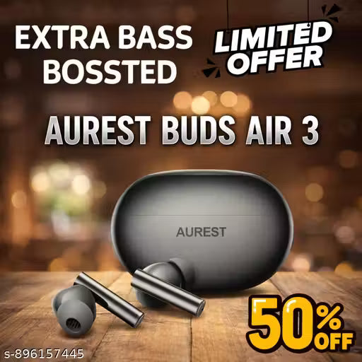 AUREST Buds Air6 Pro RMA2401 TWS Earbuds with Active Noise Cancellation (IP55 Water Resistant, Dynamic Bass Boost,) BLACK