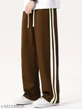 Men’s Wide Leg Track Pants with Double Side Stripe | Loose Fit Casual Joggers | Elastic Waist Drawstring Sports Lower