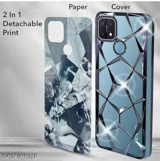 ✨ 3D Pattern Glossy Back Cover for Oppoo A15 | A15s | Luxury Geometric Design Shockproof Case | Available in Black, Silver, Gold, Blue & Pink