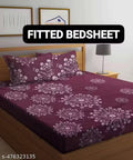 Super Soft Glace Cotton All Round Elastic Fitted Double Bed Bedsheet with Matching Pillow Covers-72x78x71
