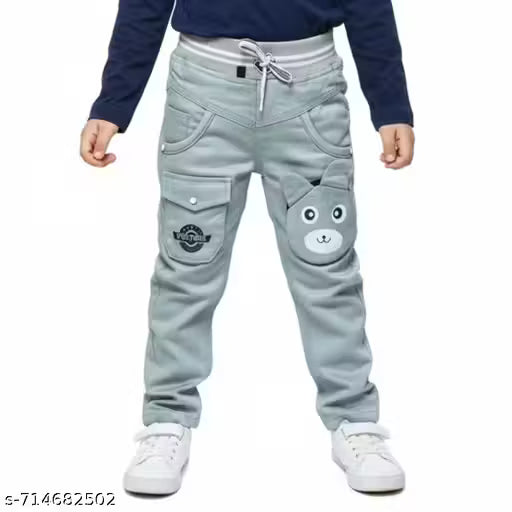 Trendy Mint Green Cotton Blend Boys Pants with Cute Cartoon Pocket | Stylish Kids Bottom Wear for Daily Wear, School, Birthday, Party,
