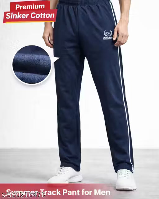 Stylish Men's Sinker Cotton Track Pant Navy Blue Lower for Summer Casual Wear Gym Workout Athletic Jogger Comfortable Pajama with Side Stripe High Quality Fabric