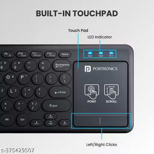 Portronics Bubble Pro Wireless Keyboard with Touchpad, Bluetooth & 2.4 GHz Dual Connectivity, Noiseless Keys,