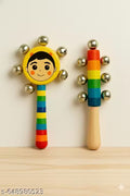 Premium Wood Jingle Hand Bell Rattle Toys for Newborns & Toddlers - Safe, Non-Toxic 2 Piece