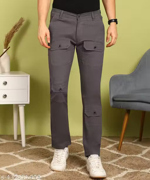 Xenor Men's Solid Slim Grey Trousers