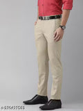 Xenor Men's Solid Pleated Cream Trousers