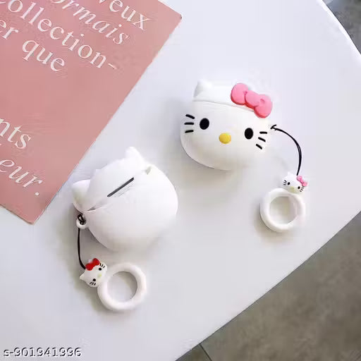Cute Cartoon Girl Silicone AirPods Pro 2 Case with Headband Design | Soft Protective Cover with Keychain