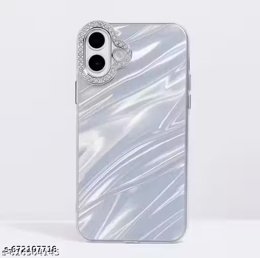 Glossy Marble Design Back Cover for iPhone 17 | Luxury Shiny Wave Pattern Case with Camera Protection | Slim Fit Stylish Mobile Cover (Silver)