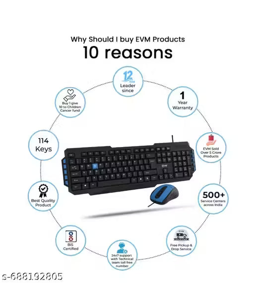 EVM WDKM 414 EVM Wired Keyboard Mouse Combo Wired Keyboard and Mouse Combo USB Keyboard Mouse Combo Keyboard Mouse Combo for PC Keyboard Mouse Combo for Computer