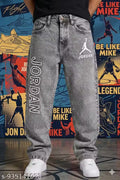 Men’s Trendy Grey Printed Baggy Fit Denim Jeans