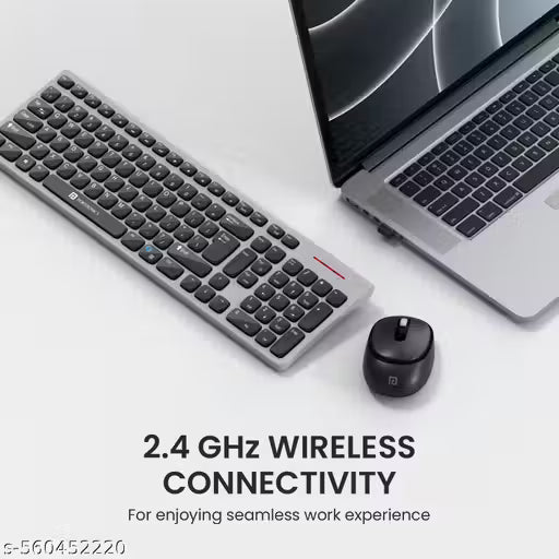 Portronics Key7 Combo Wireless Keyboard & Mouse Set with Copilot AI, 2.4 GHz USB Receiver, 10m Range, 12 Shortcut Keys, Adjustable DPI (Up to 1600), 10M Key Life for PC, Laptop, Mac(Black+Grey)