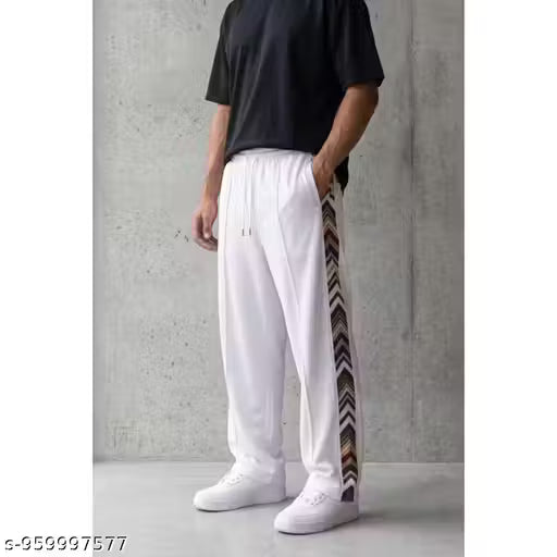 Men's White Relaxed Fit Track Pant with Side Stripe | Gym, Running, Casual & Lifestyle Wear