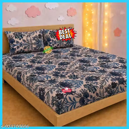 fitted elastic bedsheet with 2 pillow covers