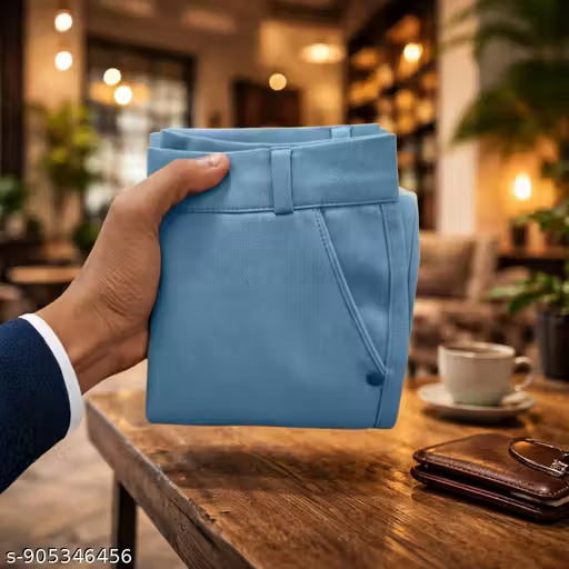 Sky Colour Stylish Slim fit Casual Pants for men with Polyester Fabric Easy to wear Wrinkle free trouser for Party Wedding Special Occasions