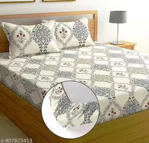 Fitted Bedsheet with 2 Pillow Covers – Soft Cotton Feel , All-Around Elastic Perfect Fit