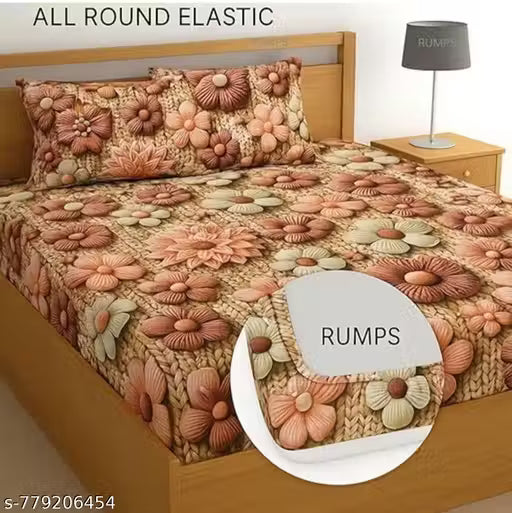 SS Premium PURE COTTON Elastic Fitted Bedsheet With Two Pillow Covers
