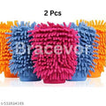 2 PCS Double Sided Microfiber Wash Mitt Hand Gloves, Dust Cleaner Vehicle Washing Multipurpose House Car Glass LCD Cleaning, (MULTI Color)