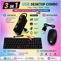3-in-1 USB Desktop Combo – Keyboard, Optical Mouse & 4 Ports USB Hub | Plug & Play Wired Computer Accessories for PC, Laptop, Windows, MaQ & Linux