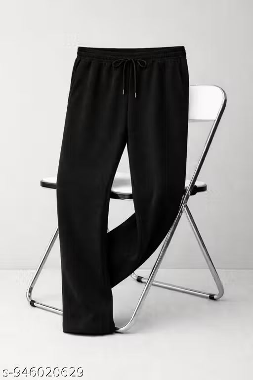 Men Solid BLACK Loose Fit Pants | Comfortable Elastic Waist Track Pant for Daily Wear, Gym, Street Style & Casual Outfits