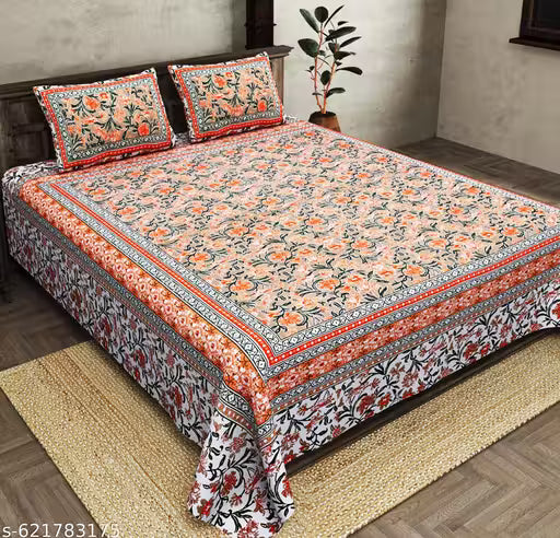 100% Pure Cotton Jaipuri Printed King Size Bedsheet With 2 Pillow Covers