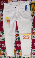 White Printed Comfortable Stretchable Denim Jeans for Men - Pure Cotton