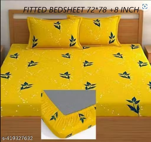 double bed FITTED cotton bedsheet with 2 pillow covers