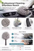 Premium Microfiber Car Duster with Extendable Long Handle - Washable & Scratch-Free Cleaning Brush for Home & Vehicle Interior/Exterior