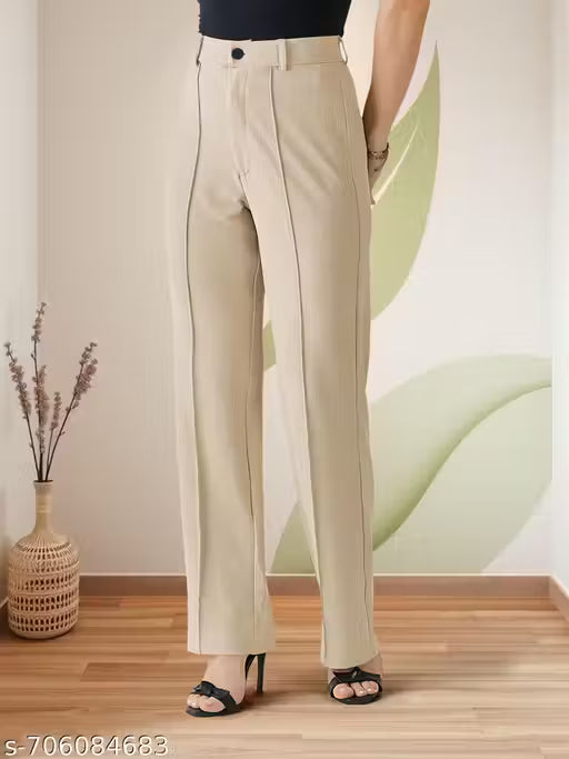 Casual Polyester Blend High Waist Stylish Pleated Trouser For Womans