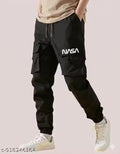 Black NASA Print 4-Way Lycra Joggers – Classic 4-Pocket Stretchable Track Pants