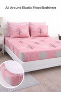 Luxury Cotton Elastic Fitted Bedsheet – Double Bed Size With 2 Pillow Cover