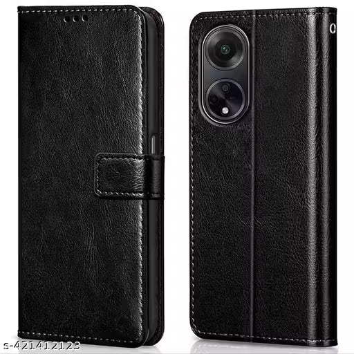 RJR Oppo F23 5G Leather Flip Cover Inbuilt Stand & Card Pockets | Magnetic Wallet Style Flip Back Case Cover for Oppo F23 5G- Black