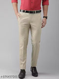Xenor Men's Solid Pleated Cream Trousers