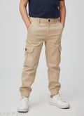 Boys Stylish Cotton Blend Cargo Pocket Joggers Fit Pants