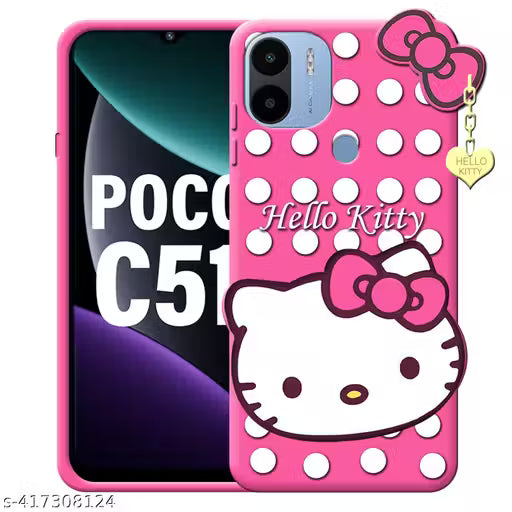 Poco C51- Hello Kitty Case | 3D Cute Doll | Soft Girl Back Cover with Pendant