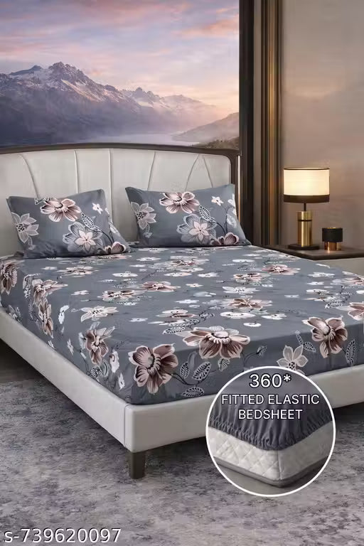 CHAHAT HOMES KING SIZE FITTED ELASTIC COTTON SUPERFINE 1 DOUBLE BEDSHEET WITH FREE 2 PILLOW COVERS 1+2 SET FULL SIZE 72*78+8 inches And Big size of Pillow Covers JAI GURU JI