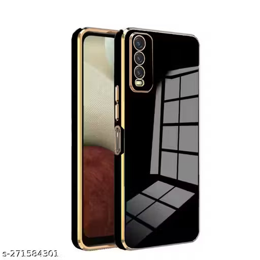 56 case and cover Soft Silicone Electroplated 6D Chrome Flexible Bumper Back Cover Case for Vivo Y20G (Black)
